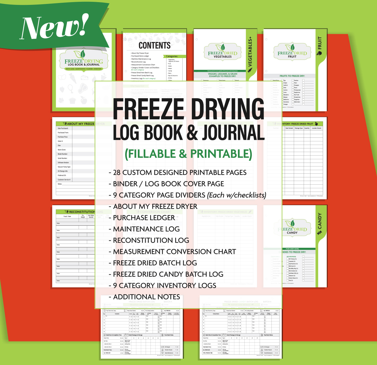 Freeze Dryer Log Book & Journal Printable and fillable pdfs