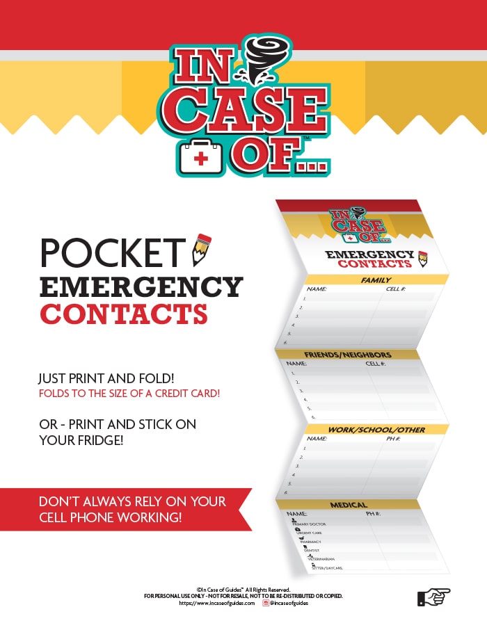 In Case of Emergency Preparedness Guides & Checklists Freebie for Pocket Emergency Contacts PDF